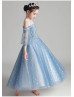 Beaded Blue Star Lace Tulle Dreamy Flower Girl Dress